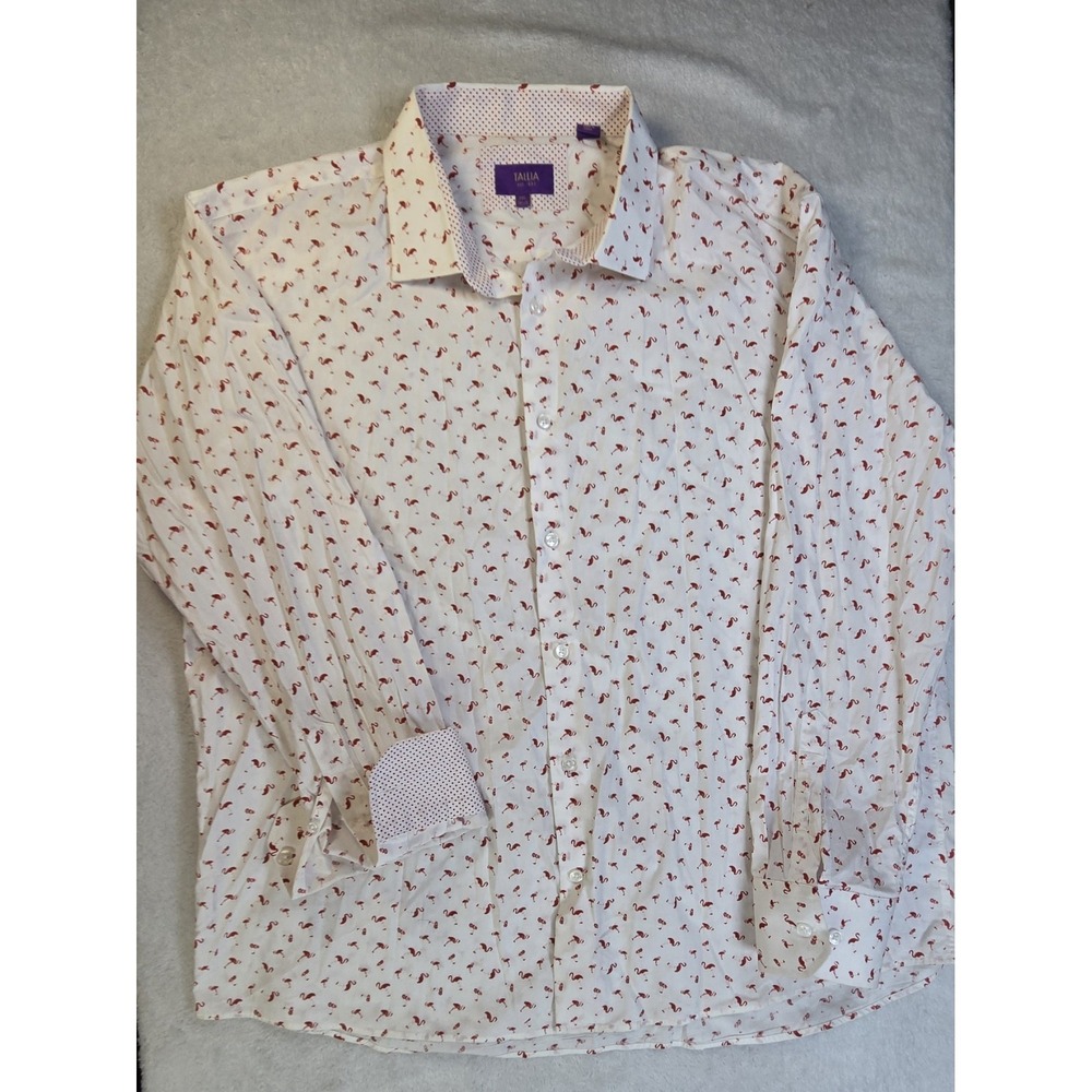 Tallia Flamingo Print Shirt 2XL Mens White Novelty Button Up Vacation Party
